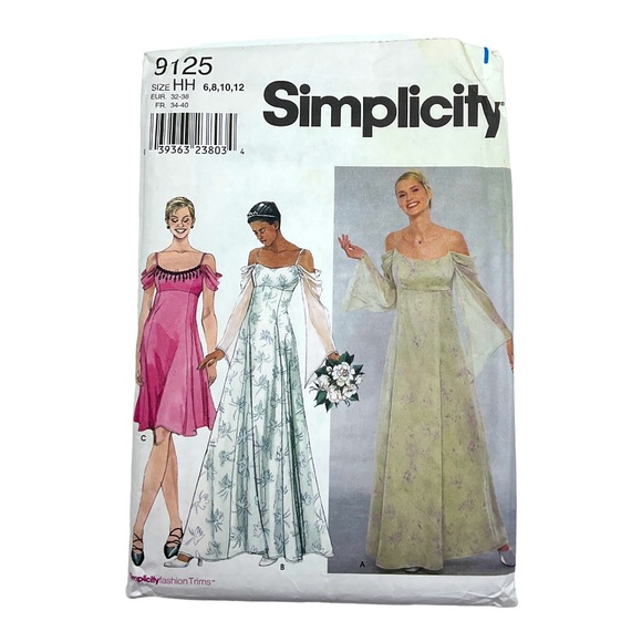 Simplicity 9125 Y2K off shoulder prom formal dress sewing pattern - Picture 1 of 2